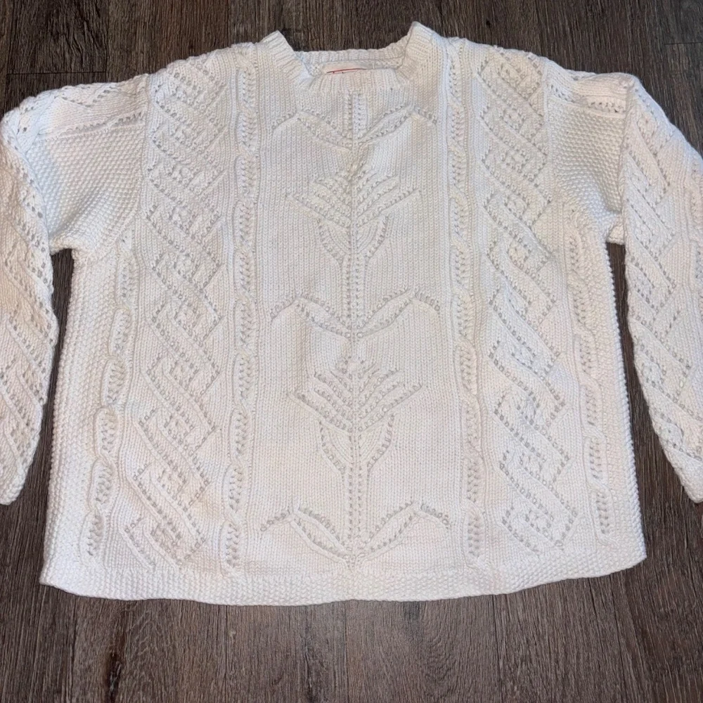 Talbots 💯 cotton chunky knit white sweater Sz medium excellent condition